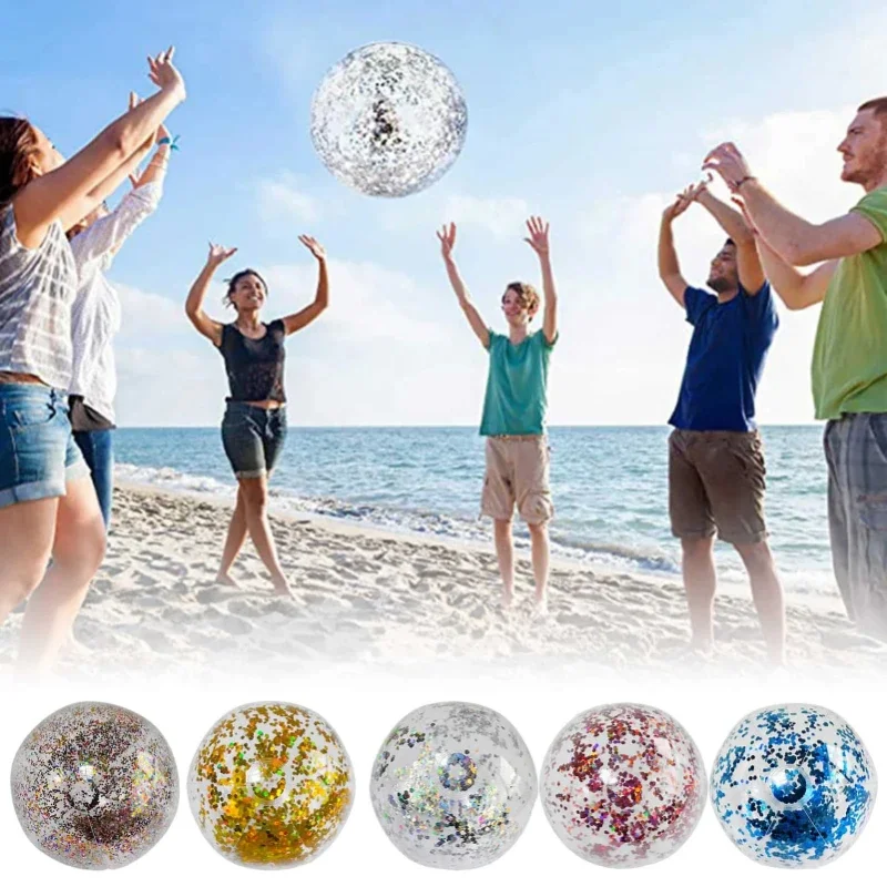 16cm Inflatable Glitter Beach Ball Summer Water Ball Sequin Beach Toys f... - $10.36