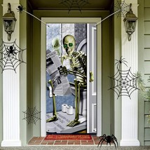 Halloween Skeleton Door Cover Restroom on the Toilet Props Bathroom Party Decor - £18.80 GBP