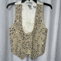 Liz Claiborne Ivory Silver Front Hook Beaded Vest Size Small Petite - £22.21 GBP