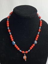 Gorgeous 20&quot; .925 Sterling Silver Clasp Lampwork Glass Necklace Red Bead - £27.14 GBP