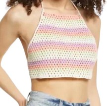 BP. Womens Crop Top Multicolor Stripe Halter Neck Crochet Backless Tie S New - £8.88 GBP