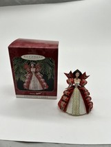 Vintage Hallmark Ornament Holiday Barbie 1997 White Dress Red Ribbon Brown Hair - £8.43 GBP