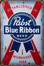 Pabst Blue Ribbon Beer Retro Vintage Sign 8x12 inches  Mancave Garage e - $452.20 MXN