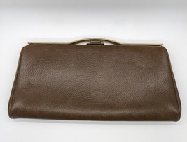 Vintage Brown Leather Clutch Purse Paisley Lining 80s 90s Y2k - £23.19 GBP