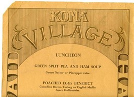 Kona Village Resort Luncheon Menu Hawaii 1960&#39;s TIKI  - £54.27 GBP