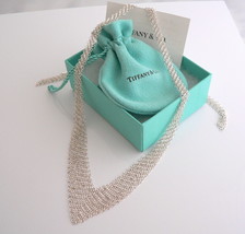 Tiffany &amp; Co Silver Peretti Mesh Bib Necklace 25.75 inch Chain Love Gift Pouch - £797.97 GBP