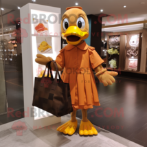 Rust Duck mascot costume character dressed with a Shift Dress and Tote bags - £940.21 GBP