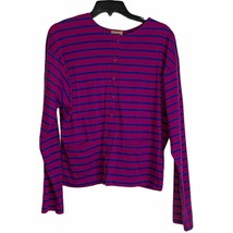 Vtg. L.L. Bean Cardigan Sweater Size Large 14/16 Purple Blue Stripes Mai... - $19.79