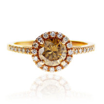 1.12 tcw Round Cut Brown Diamond Halo Engagement Ring 14k Rose Gold Size 6.75 - £1,278.92 GBP