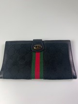GUCCI GG Logo Sherry Line Canvas Leather Long Bifold Wallet Black - £112.22 GBP