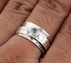 Aquamarine Spinner Ring 925 Sterling Silver Ring for Women Meditation Fidget - £40.91 GBP