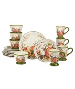 16 Pc Dinnerware Set Service For 4 Green Multi Color White Fruit Casual - £121.84 GBP