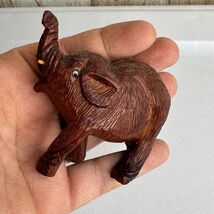 Wooden Elephant Figurine Trunk Up Lucky Charm Decor - $10.00