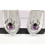 Rachel Zoe 2pc Halloween  Rhinestone Black Spider Stemless Wine Glasses ... - £27.68 GBP