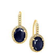 14K Yellow Gold Plated Silver 6 ct Simulated Sapphire &amp; Diamond Drop Earrings - £51.49 GBP