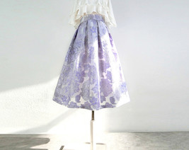 Light Purple Flower Midi Skirt Outfit Summer High Waist Floral Party Skirt Plus image 4