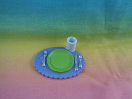 Fisher Price Loving Family Dollhouse Dining Room Lavender Place Setting - $2.95