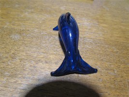 Vintage Art Glass Blue Solid Dolphin 3&quot; Long x 1.25&quot; Tall No Stickers Excellent  - £22.77 GBP