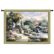 62x53 GARDEN RETREAT Floral Flower River Landscape Nature Tapestry Wall Hanging - $257.40