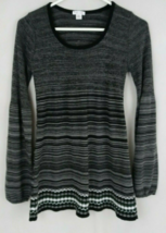 Xhilaration Women&#39;s Black &amp; Gray Striped Long Sleeve Sweater Shirt Dress Medium - £11.60 GBP