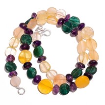 Natural Amethyst Orange &amp; Green Aventurine Gemstone Beads Necklace 17&quot; UB-2896 - £7.80 GBP