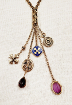 22&quot;Chico&#39;s Antique Gold CHARMS Y- Pendant Cross Necklace Blue, Purple, Brown - £14.19 GBP