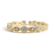 Marquise Round Milgrain Diamond Eternity Ring Wedding Band 14K Yellow Gold, Sz 7 - £860.23 GBP