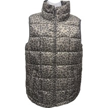 GAP 100% Recycled Womens S Oversized Puffer Vest Black gray Silver Leopa... - $576.98 MXN
