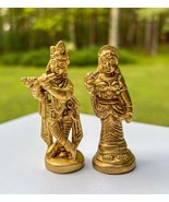 Vintage Miniature Brass Travel Krishna &amp; Radha Statue Set – Hindu God Godde - $820.99 MXN