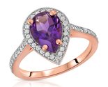 Galaxy Gold GG, 14K Solid Rose Gold, Natural Amethyst and Diamond Pear R... - $1,089.98