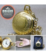 GOLD Pocket Watch Antique Brass Case for Men Roman Numbers with Fob Chai... - £18.03 GBP