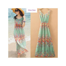 BOHO Sundress Green Light Floral Summer Dress Relaxed fit One Size Beach Dress - £18.93 GBP