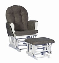 Nursery Glider Ottoman Set White Wooden Frame Gray Cushions Baby Rocker Chair - £298.95 GBP