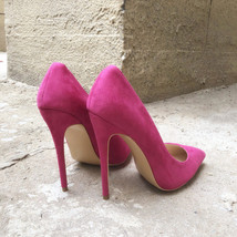 Rose Pink Flock Women Stileetos Extremely High Heels Ladies Pointed Toe Cute Pum - £55.09 GBP