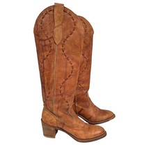 Acme Vintage Brown/Tan Leather Cowgirl Boots Sz 4 1/2 Knee High Top Stit... - $89.10