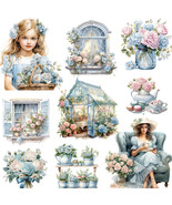 Sticker Set Blue Rose Girl Floral Rustic Scrapbook Journal Decoration Cr... - $7.35