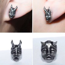 Hannya Earrings Demon Face Stud Gothic Horned Oni Devil Prajna Pair Unisex - £6.28 GBP
