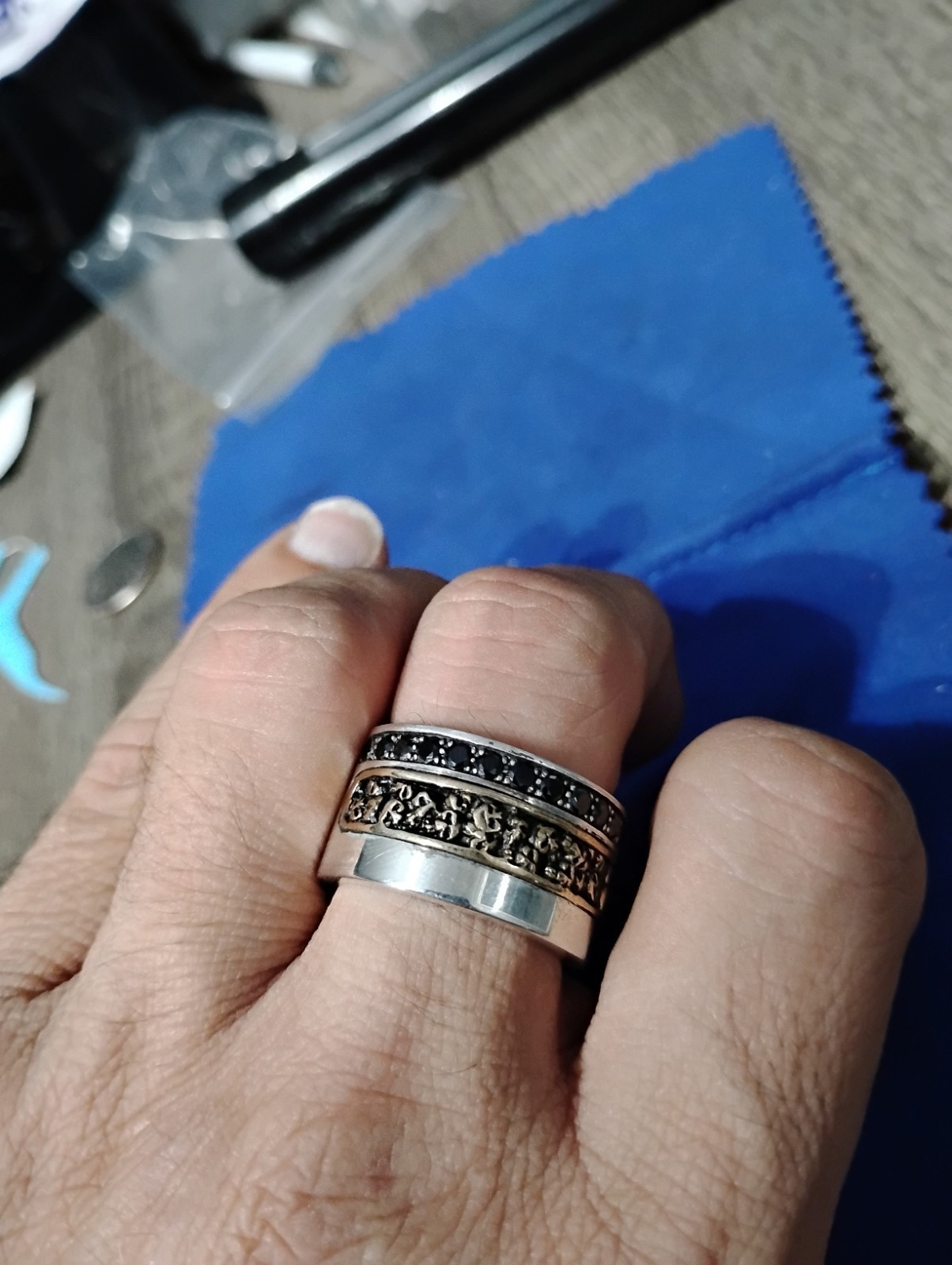 925 Sterling Silver Skull Black Zircon 15mm Wide Ring Band Sz 12 Free Shipping Item image 6