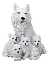 Winter Snow White Alpha Wolf Father With 4 Adorable Pup Cubs Figurine - $29.99