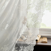 Kotile Ivory Lace Curtains 84 Inches Long - Vintage Embroidered Floral Sheer Lac - £31.84 GBP