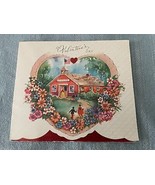 School House Hearts &amp; Flowers Valentines Day Card 1900&#39;s Vintage  - $4.74