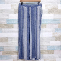 Old Navy Striped Linen Pull On Pants Blue White High Rise Wide Leg Women... - £19.62 GBP