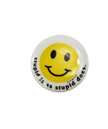 Vintage Button Pin Badge Stupid Is As Stupid Does Smiley Face Forrest Gu... - $4.85