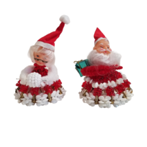 Vintage Santa &amp; Mrs. Claus Christmas Decoration Safety Pin PIN Beaded Figures - £15.91 GBP