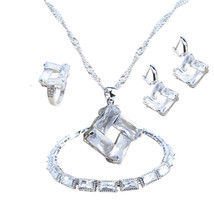 Anyco Jewelry Set 4Pcs White Rectangle Zircon 925 Silver - $64.90+