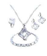 Anyco Jewelry Set 4Pcs White Rectangle Zircon 925 Silver - $89.04 CAD