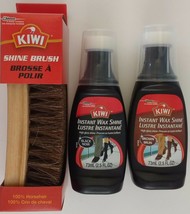 Kiwi Horsehair Shoe Brush &amp; NO-BUFF Kiwi Instant Polish Black Or Brown Kit - £7.39 GBP+