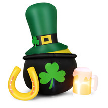 5&#39; St Patricks Day Inflatable Decoration w/ Leprechaun Hat Gold Pot Beer... - £48.74 GBP