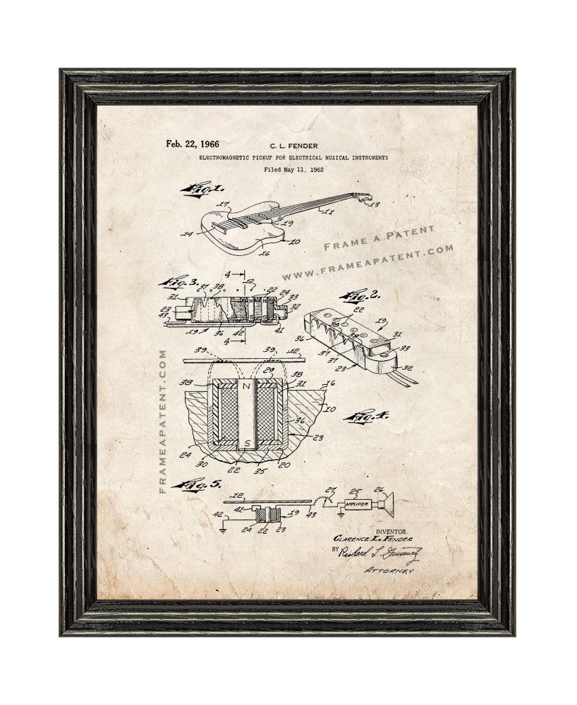 Electric Guitar Patent Print Old Look with Black Wood Frame - $24.95 - $109.95