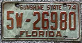 Florida Vintage Sunshine State 1972 License Plate 5W-26980 - £11.92 GBP